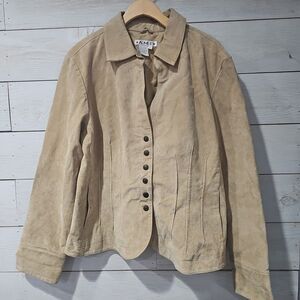 A.M.I. Leather Jacket Womens XL Brown Suede Button Front Fitted Lined Western
